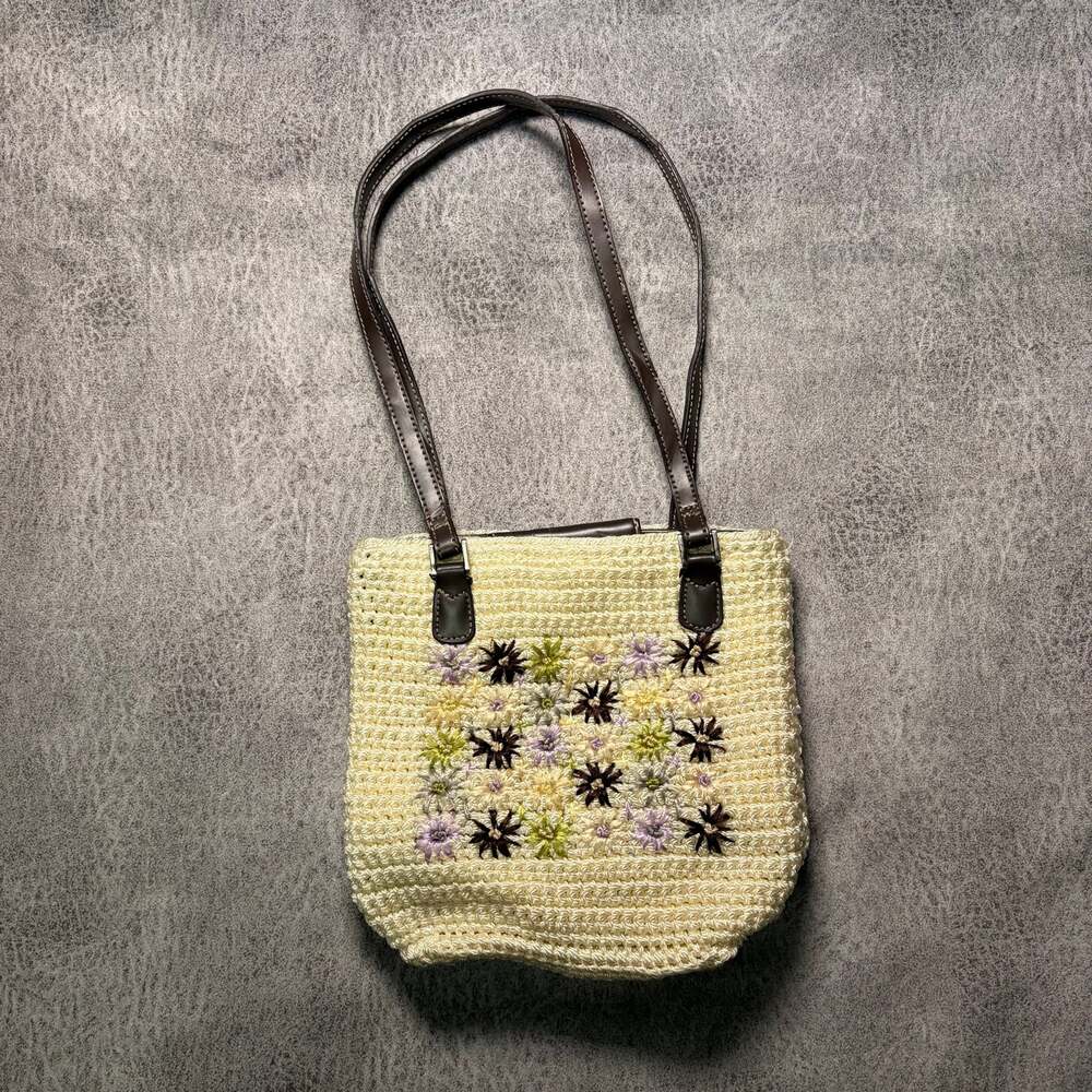 Cream Crochet Floral Vintage Shoulder Bag